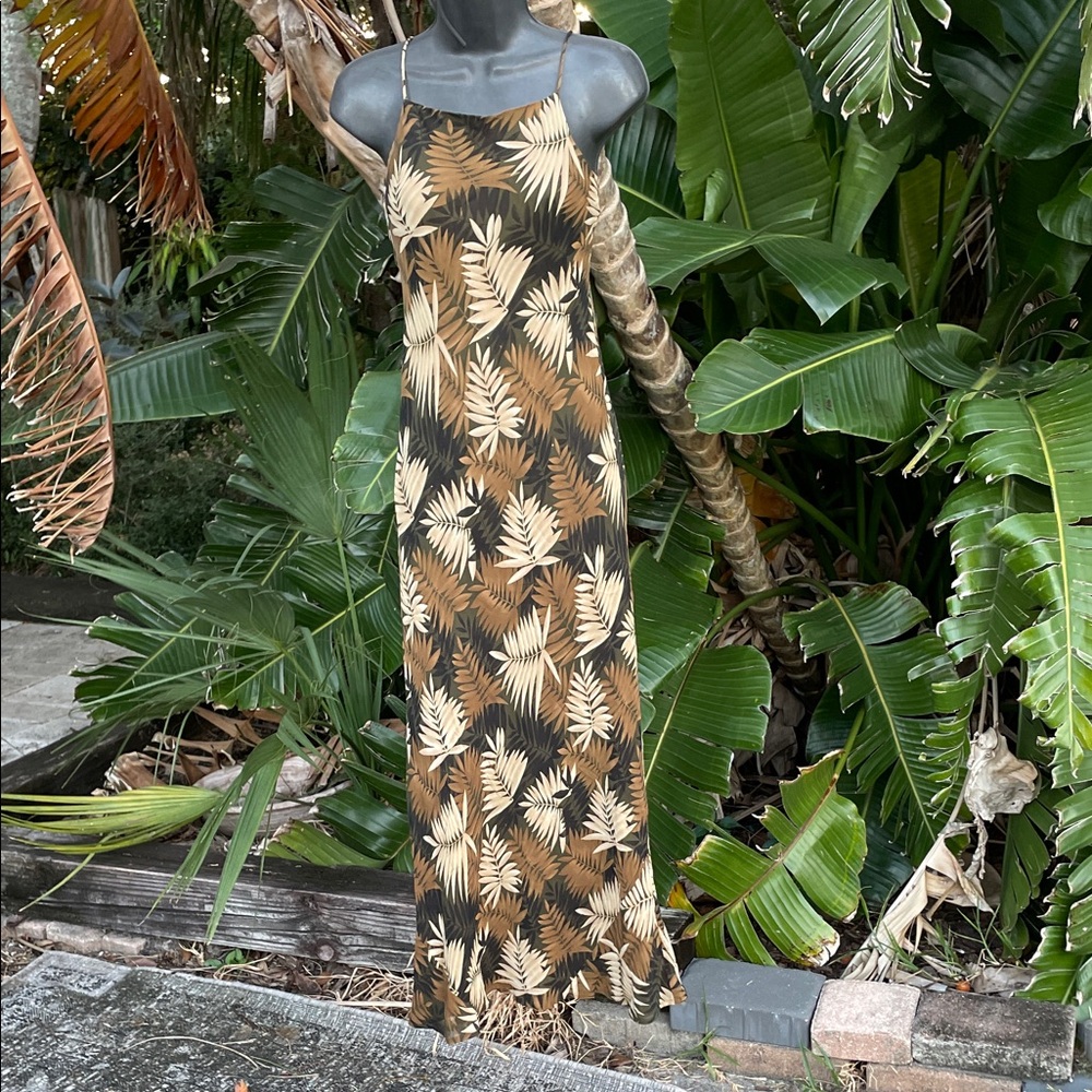 Boston, proper silk floral camo leaf print bias, cut maxi dress
